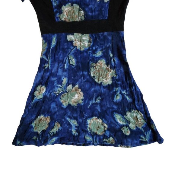 Super Lucky Cat blue black floral zip front short sleeve dress sz S - Picture 6 of 10
